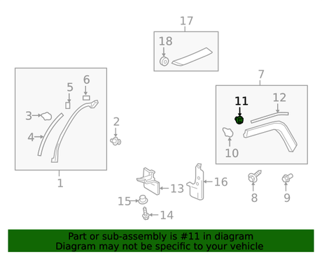 New | Corolla | Fender Molding Retainer | 2014-2022 | Toyota